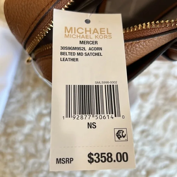 NWT Michael Kors Mercer Brown Pebbled Leather Satchel / Tote - Picture 11 of 11